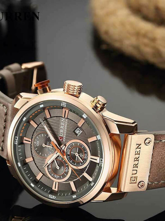 Curren Men's Watch 45mm Chronograph Battery with Leather Strap Beige