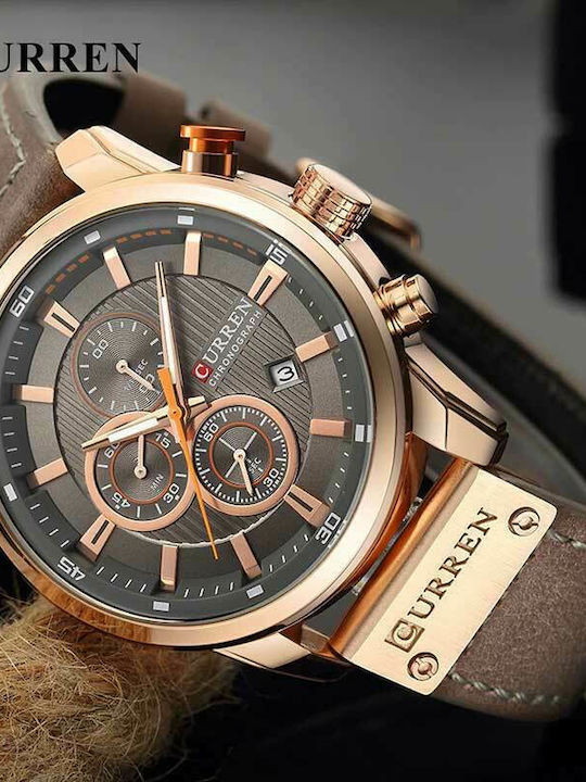 Curren Men's Watch 45mm Chronograph Battery with Leather Strap Beige