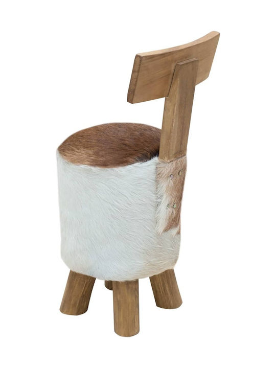 Stool For Living Room with Backrest Leather White / Brown 30x30x70cm