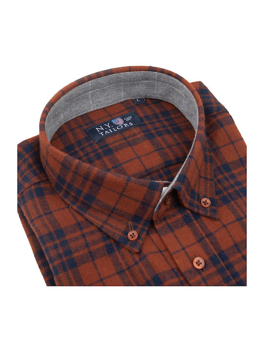 NEW YORK TAILORS Hemd Hemd kariert Cognac-Blau