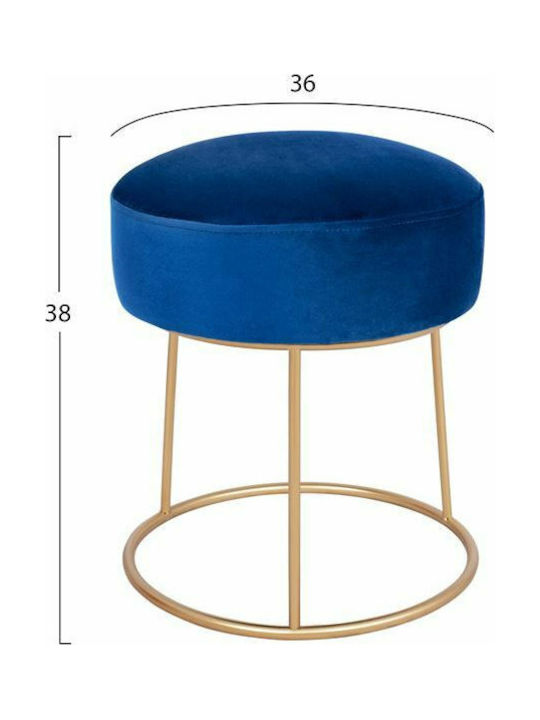 Stool For Living Room Upholstered with Velvet Blue - Gold 36x36x38cm