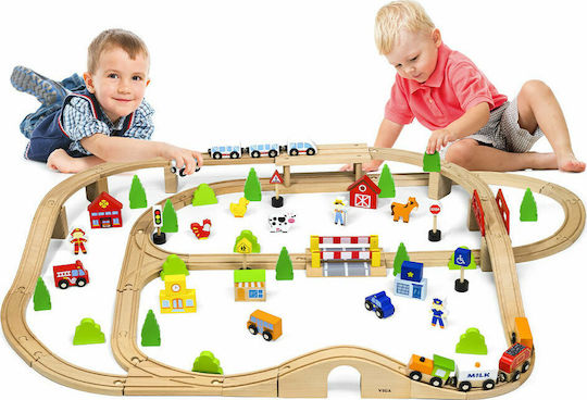 Viga Toys Set with Train made of Wood for 3+ years+ Years