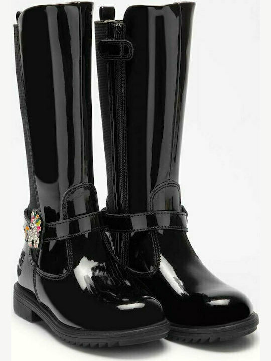 Kinderstiefel aus Lackleder mit Reißverschluss Schwarze