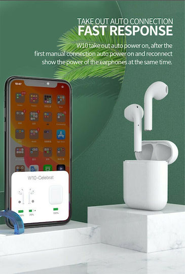 Celebrat W10 Earbud Bluetooth Handsfree Ακουστικά με Θήκη Φόρτισης Λευκά