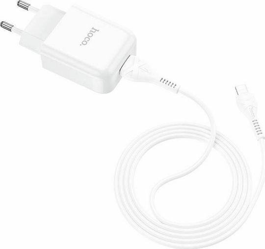 Hoco с USB-A порт и кабел Lightning 10.5W Бял (N2 Vigour)