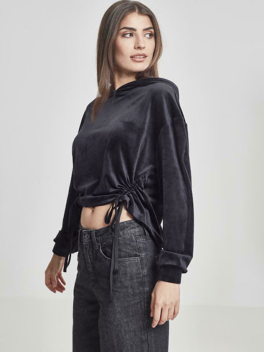 Cropped Hanorac pentru femei Catifea Cu glugă Negru