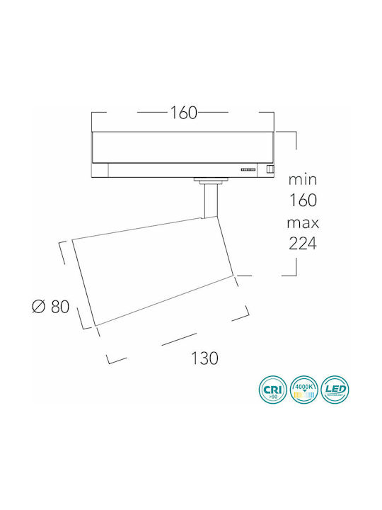 Fan Europe Intec Μονό LED Φυσικό Λευκό Σποτ σε Μαύρο Χρώμα