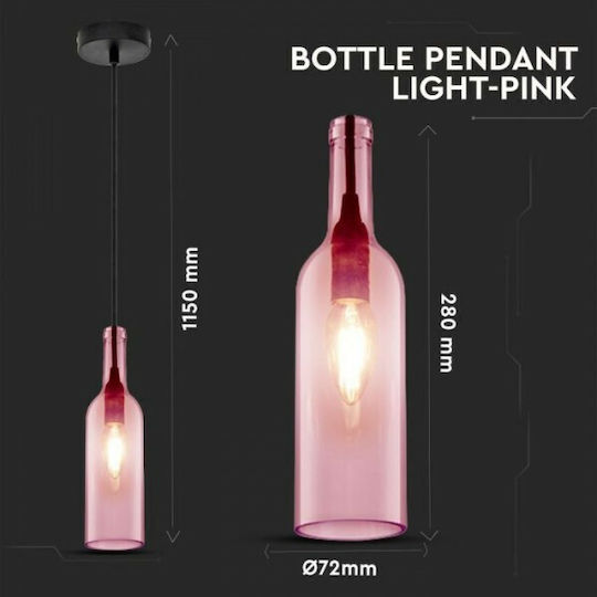 V-TAC Bottle Висящо Осветително Тяло Розов с Цокъл E14, E.14
