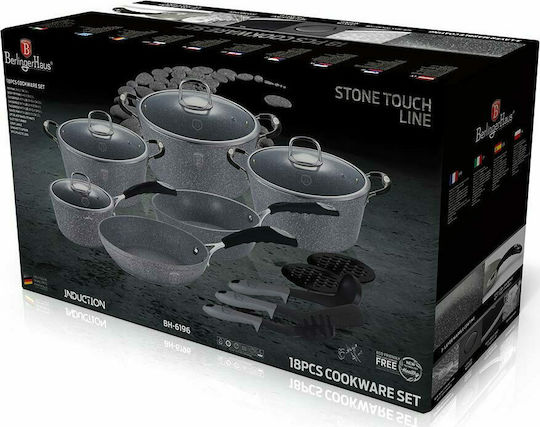 Berlinger Haus Stone Touch Line Kochgeschirr-Set aus Aluminium Grau mit Steinbeschichtung 6-tlg