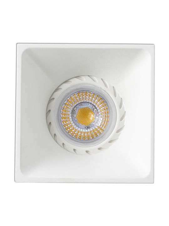 Faro Barcelona Pătrat Metalic Spot Încorporat cu Soclu GU10 Alb 7.5x7.5cm. 1buc