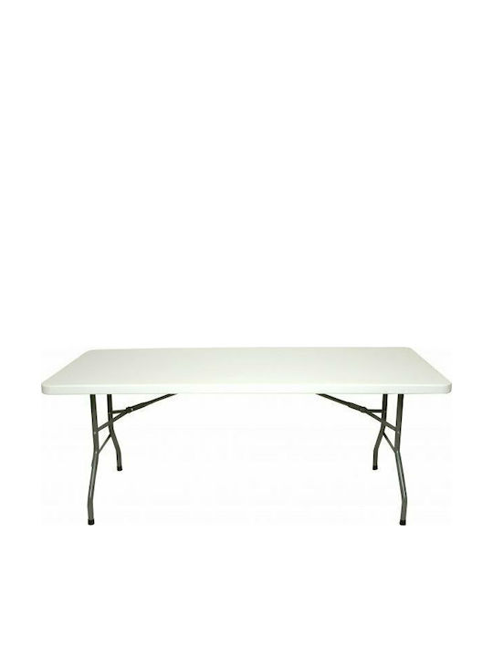 Plastic Garden and Terrace Table Catering Outdoor Foldable with Metal Frame White 180x74x74cm