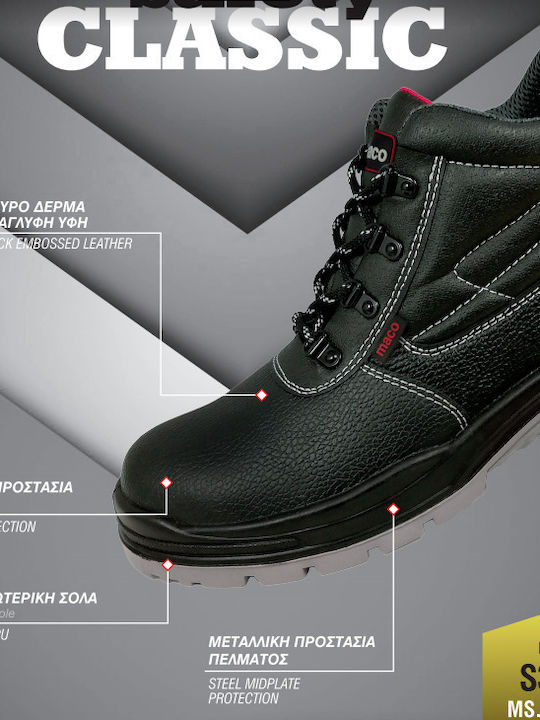 Maco Classic Medium Cut Αδιάβροχο Μποτάκι Ασφαλείας Μαύρο S3