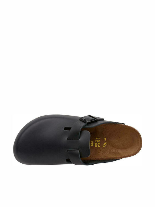 Birkenstock Boston NL Γυναικεία Δερμάτινα Ανατομικά Σαμπό Μαύρα