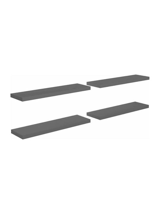 Shelves Wall S/4 Glossy Grey 4pcs 90x23.5x3.8cm