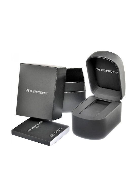 Emporio Armani Mario Ανδρικό Ρολόι 44mm Χρονογράφος Μπαταρίας με Μαύρο Δερμάτινο Λουράκι