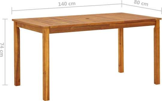 Ξύλινο Τραπέζι Εξωτερικού Χώρου 140x80x74εκ.
