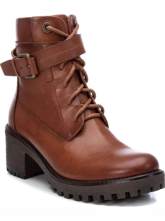 Leder Stiefeletten Damen Camel