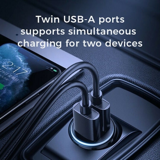 Joyroom C-A06 Car Charger 15W 3.1A with Ports: 2xUSB Black Color