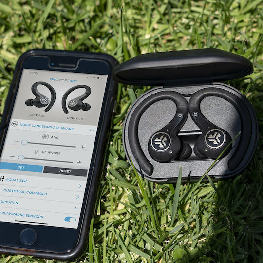 Jlab Epic Air Sport ANC In-ear Bluetooth Handsfree Ακουστικά με Αντοχή στον Ιδρώτα και Θήκη Φόρτισης Μαύρα