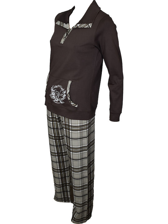 Vamp Winter Damen Pyjama-Set Baumwolle Braun 8932