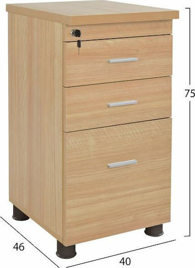 Wooden Office Drawer with Lock Beech 40x46x75cm