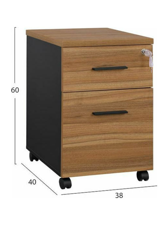Büroaufbewahrungsschublade Holz mit Rädern & Schloss Eiche 38x40x60cm
