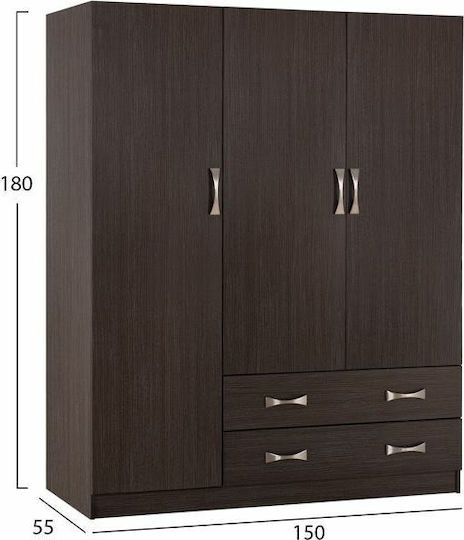 Dreifachtür Kleiderschrank Zebrano 150x55x180cm