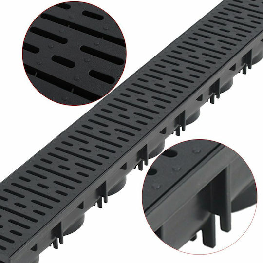 vidaXL Plastic Canal Duș cu Dimensiune 100x12.5cm Negru 3buc