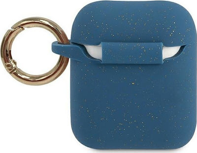 Guess Logo Hülle Silikon mit Haken in Blau Farbe für Apple AirPods 1 / AirPods 2