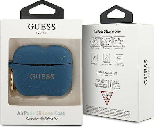 Guess Logo Θήκη Σιλικόνης με Γάντζο σε Μπλε χρώμα για Apple AirPods Pro