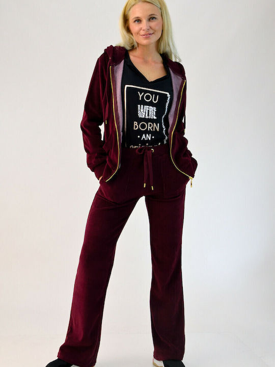Sweatpants Set Velvet Burgundy