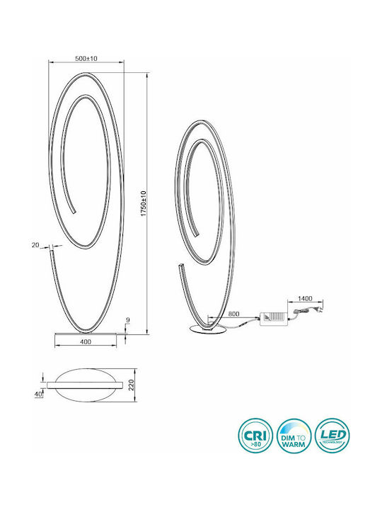 Cinque Ciola LED Φωτιστικό Δαπέδου Υ175xΜ40εκ. με Φυσικό Λευκό Φως Μαύρο