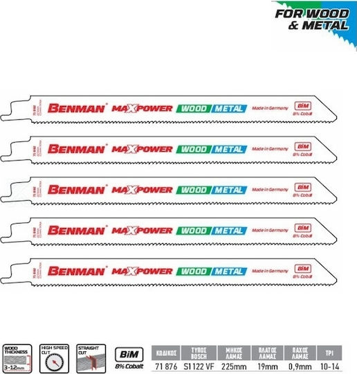 Benman S1122VF Blade for Metal and Wood 225mm 5pcs