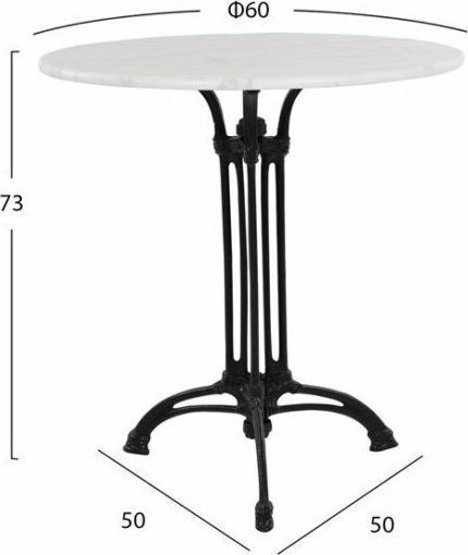 Outdoor Dinner Free Standing Table with Marble Surface and Cast Iron Frame White 60x60x73cm
