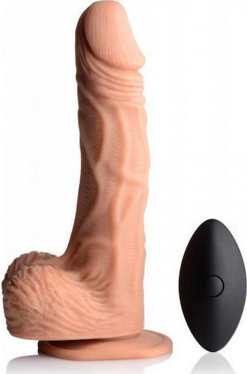 Strap U 10x Groove Harness with Vibrating & Rotating Silicone Dildo Harness with Dildo 21cm and Vibration in skin color