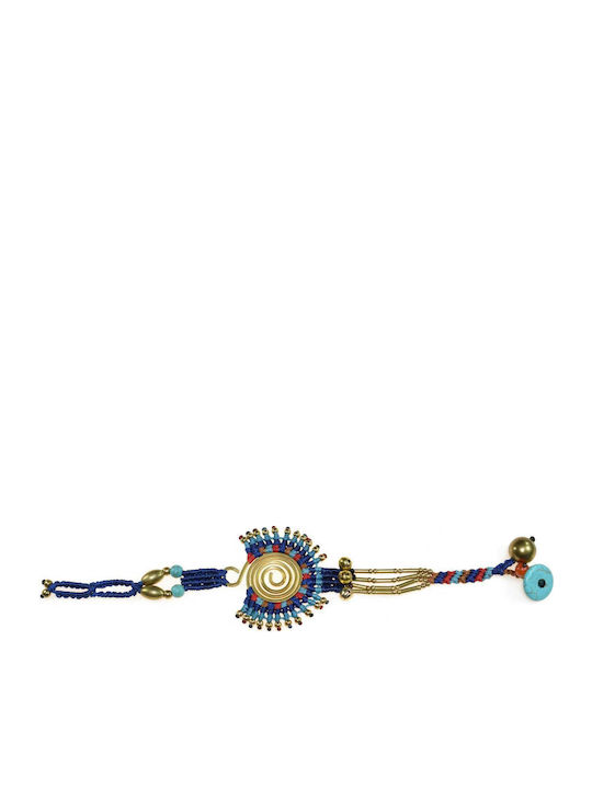 Bracelet in brass foil with turquoise and cord in gold colour BZ-BR-00161