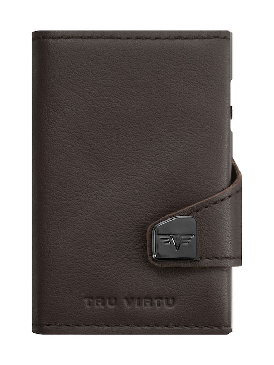 Tru Virtu Click & Slide Men's Leather Card Wallet with RFID και Slide Mechanism Brown