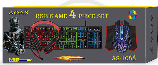 Aoas AS-1088 Σετ Gaming Πληκτρολόγιο με RGB φωτισμό & Ποντίκι (Αγγλικό US)
