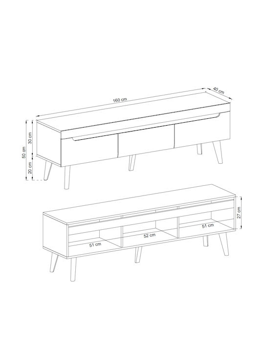 Nordi Artisan TV Stand Black L160xD40xH50cm