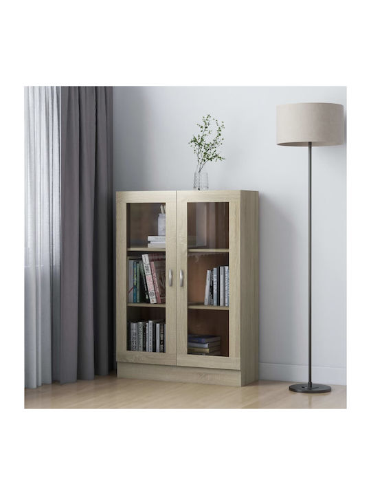 Free Standing Living Room Display Cabinet of Chipboard with Glass Sonoma Δρυς 82.5x30.5x115cm