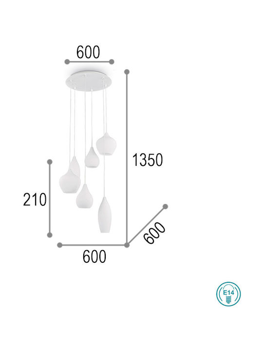 Ideal Lux SOFT SP6 Κρεμαστό Πολύφωτο για Ντουί E14 Λευκό