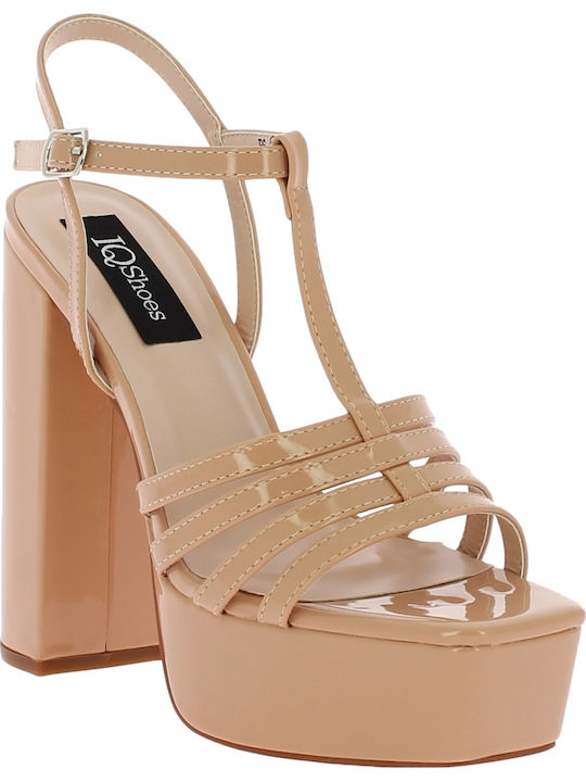 IQ Shoes B6 Damen Sandalen mit Chunky hohem Absatz in Beige Farbe