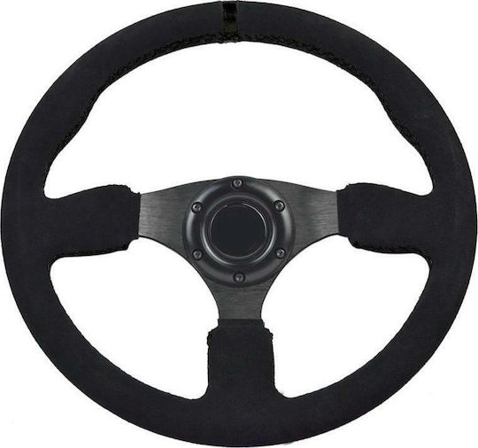 Autoline Classic Three Spoke Car Steering Wheel with 35cm Diameter Black/Black