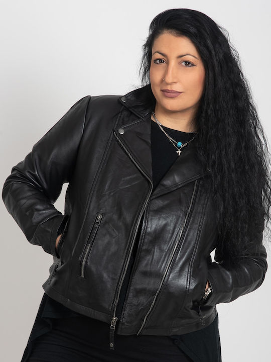 FINE SHEEP BLACK - AUTHENTIC WOMEN'S BLACK LEATHER JACKET