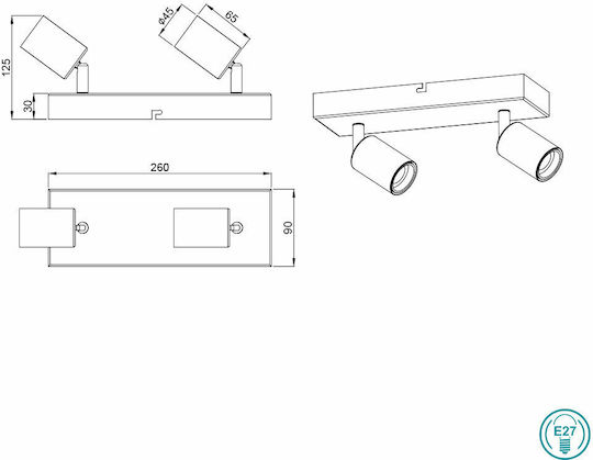 Trio Lighting Vannes Διπλό Σποτ με Ντουί E27 σε Λευκό Χρώμα