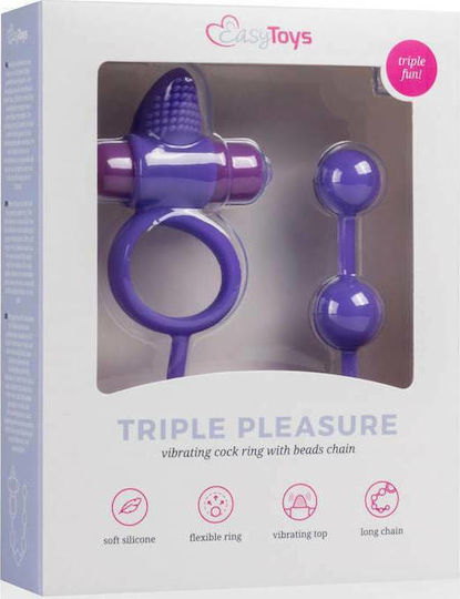 Easytoys Triple Pleasure Couple Toy Πρωκτικές Μπίλιες με Δόνηση Μωβ 29cm