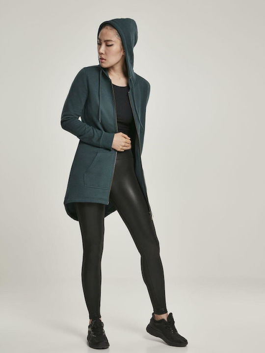 Long Women's Sweatshirt Jacket Hooded Green
