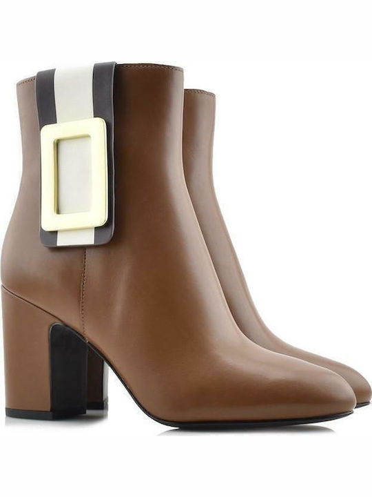 Diego Leather Women's Ankle Boots with High Heel Brown