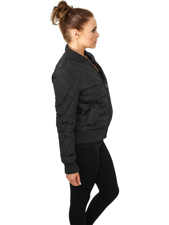 Women's Short Bomber Jacket for Winter Black