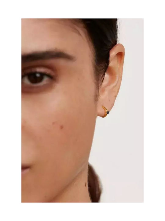 P D Paola Solitary Earrings Hoops made of Silver Gold Plated with Stones